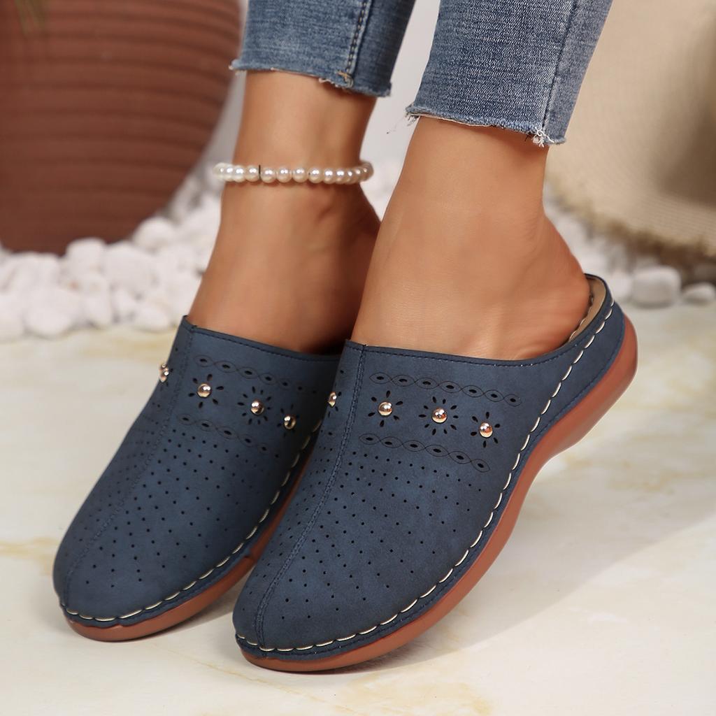 Women Slippers Summer Shoes Woman Split Leather Hollows Sandals Breathable Baotou Slippers Outside Plus Size Slides Women
