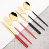Gold Geschirr Set Reise Camping Besteck Gabel Löffel Stäbchen Set Geschirr Mit Tragbare Box Edelstahl Besteck Set