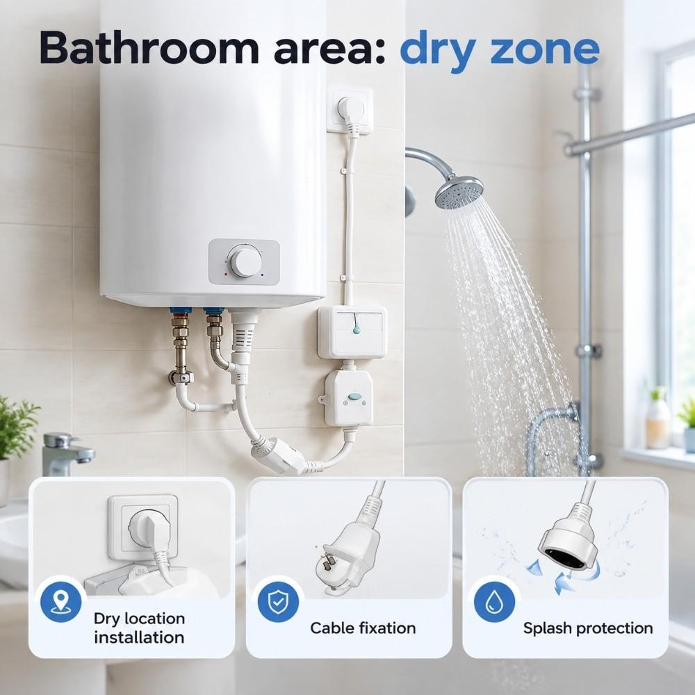 EU Safety RCD Plug 16A 10mA Electric Water Heater Plug Leakage Protection Plug Bathroom Use