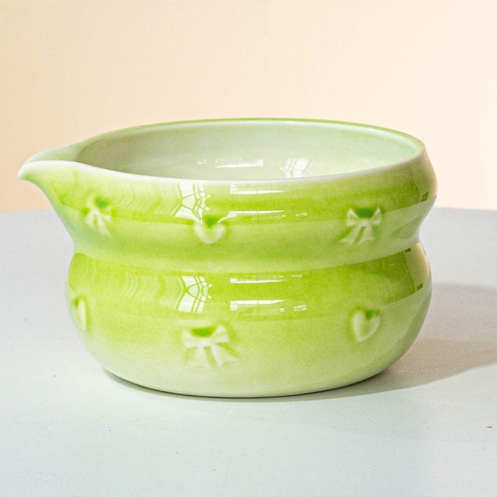 New Ceramic Matcha Bowl Gradient Color with Pouring Spout Matcha Whisk Holder Bowknot Reusable Matcha Making Kit Tea Lovers