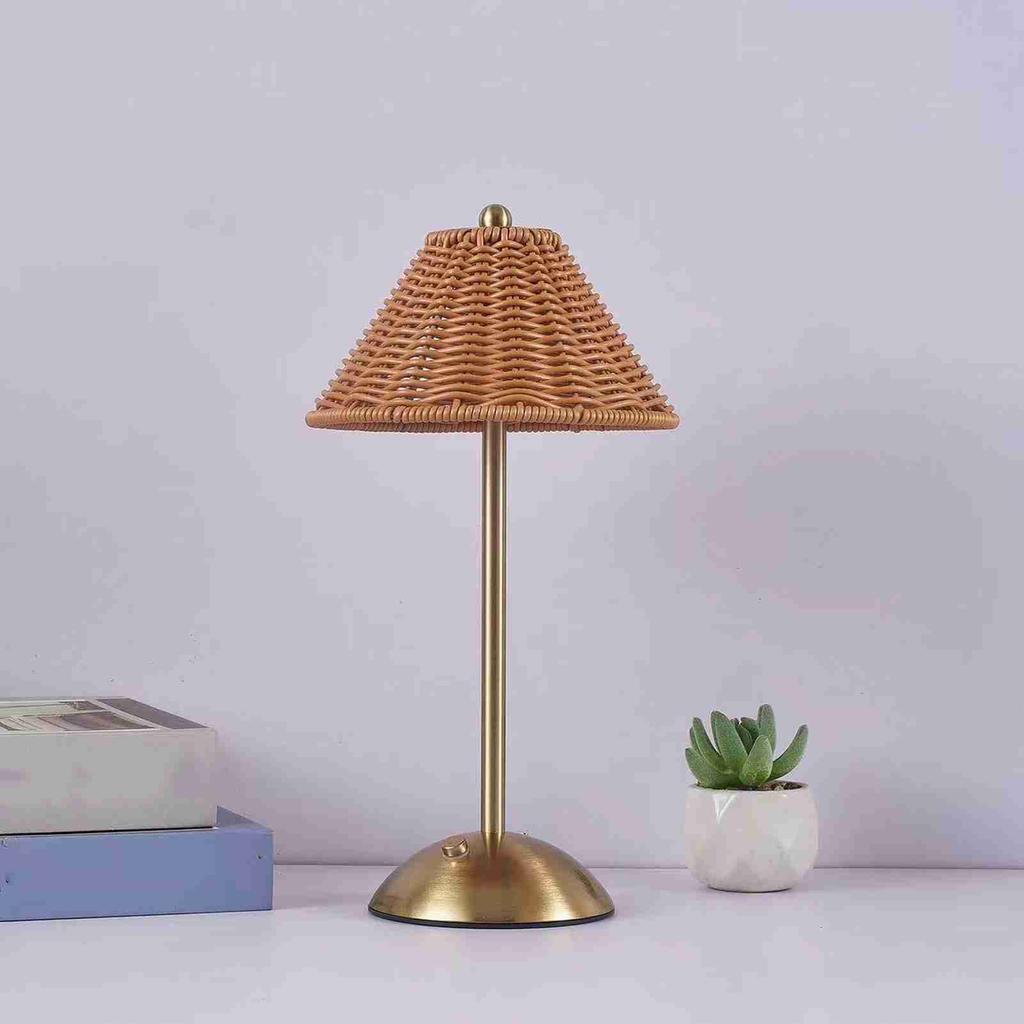 Retro Atmosphere Lighting LED Rattan Rechargeable Desk Lamp Southeast Asian Style Home Decor Living Room Bedroom Desktop Lamp