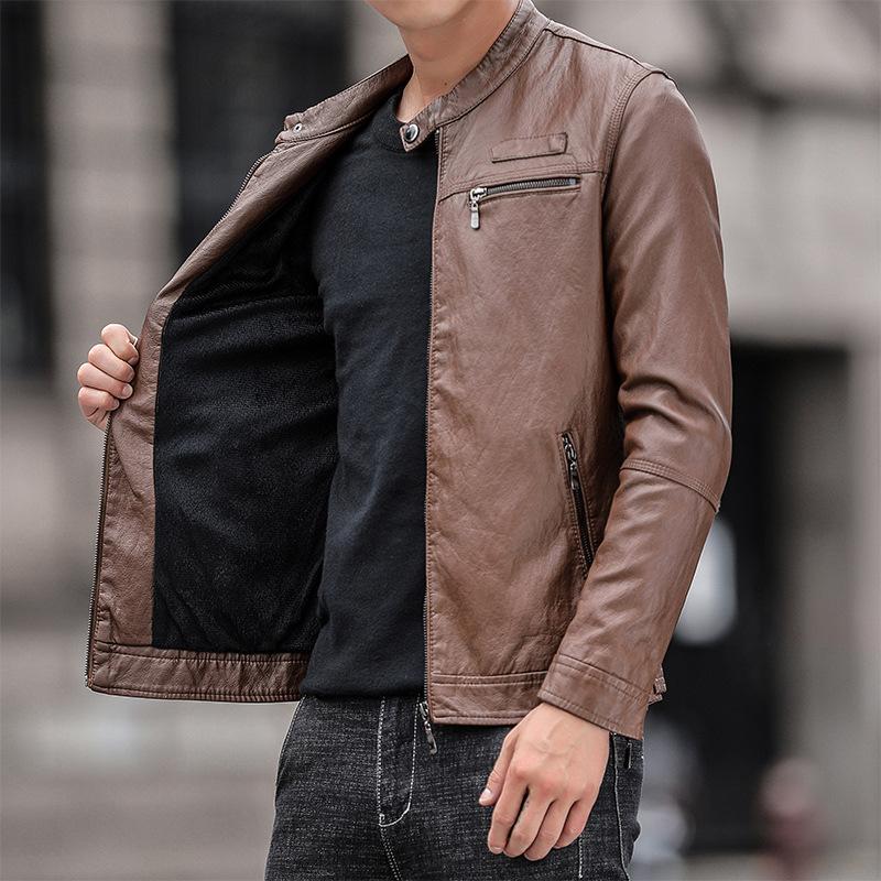 

Spring New Leather Men s Jacket Green Men s Simple Casual Solid Color Handsome PU Leather Jacket Top Clothes 4XL