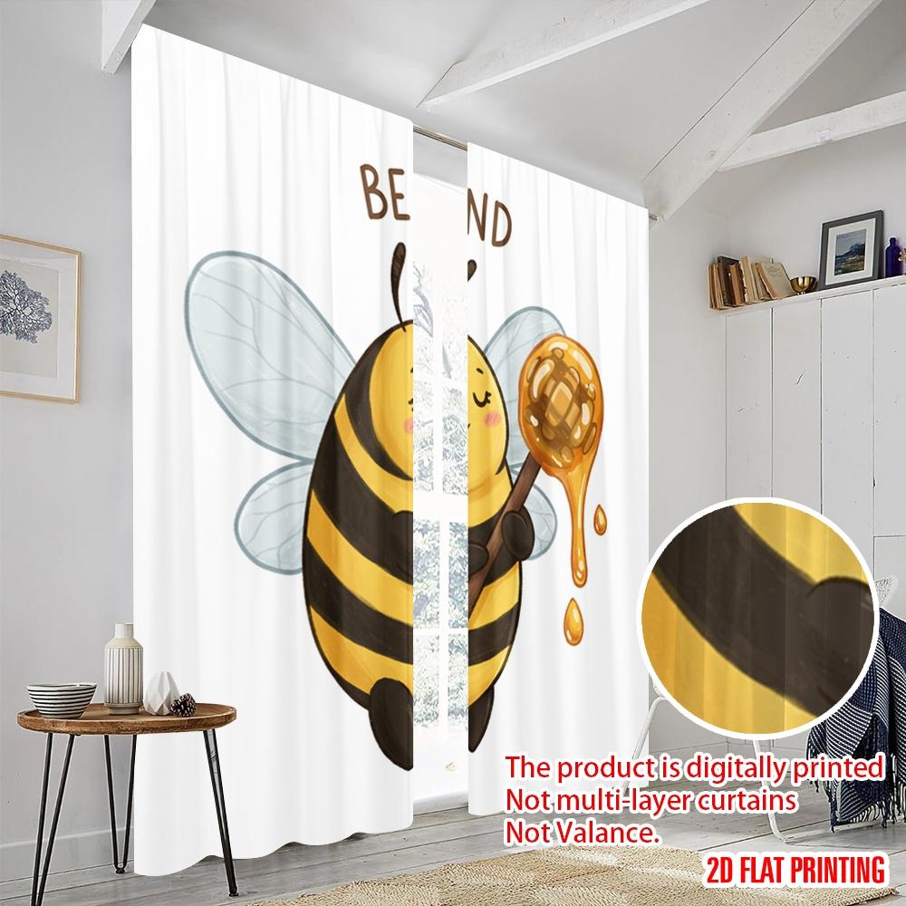 2pcs 2D flat printing Drapes Be Kind Honey Bee Fabric Without Electricity Festive Holiday Use for Bedroom Office Living Room