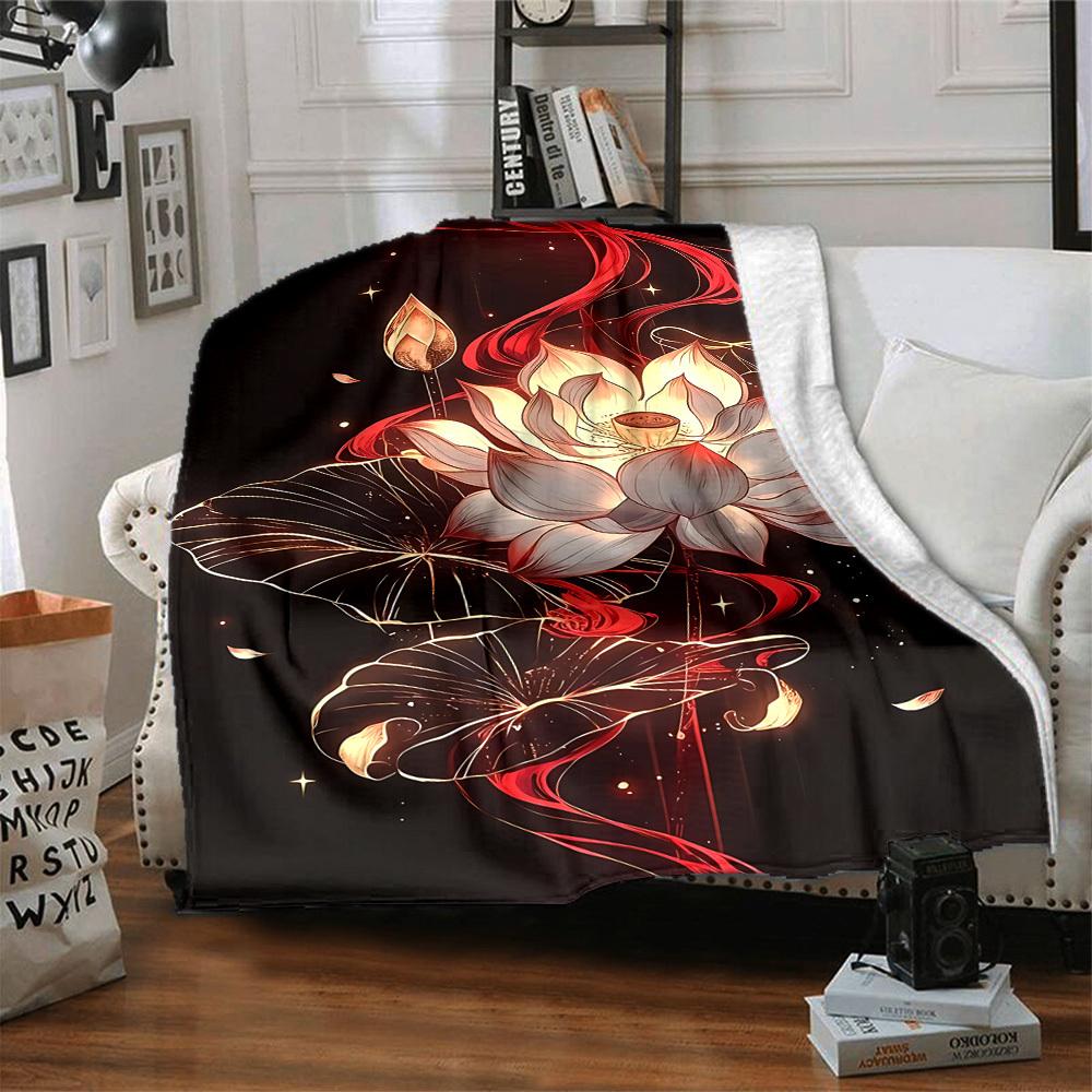 1pc Lotus Bloom Blanket, Lightweight Flannel Throw Blanket for Sofa, Bed, Travel, Camping, Living Room, Office, Couch032
