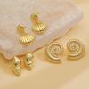 HECHENG, 18K Golden Plated Natural Retro Ocean Series Conch Shell Shaped Copper Bright Face Earrings Women's Zircon 1 Pair