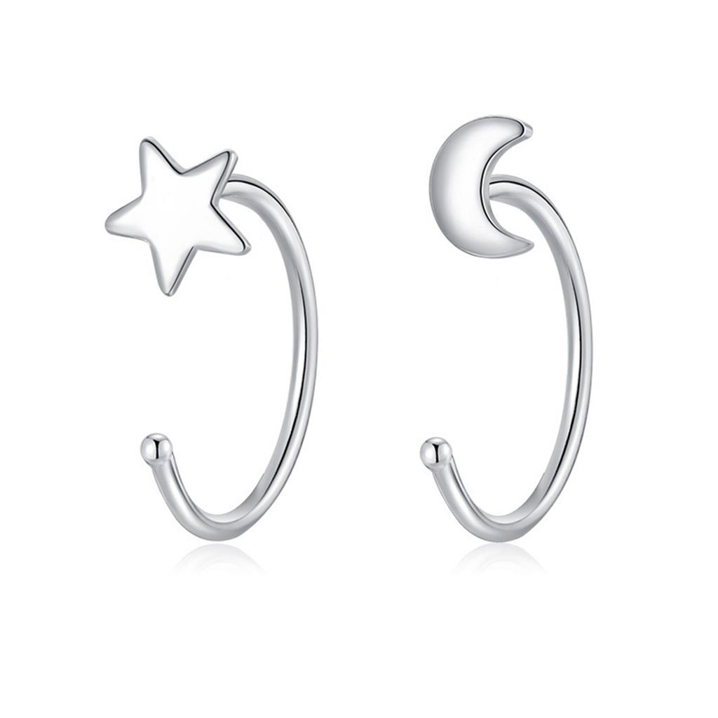 1Pair Butterfly Heart Star Round Shape Ear Clip Silver Color Hoop Earrings For Women Girls Opening Hoops Earring Jewelry