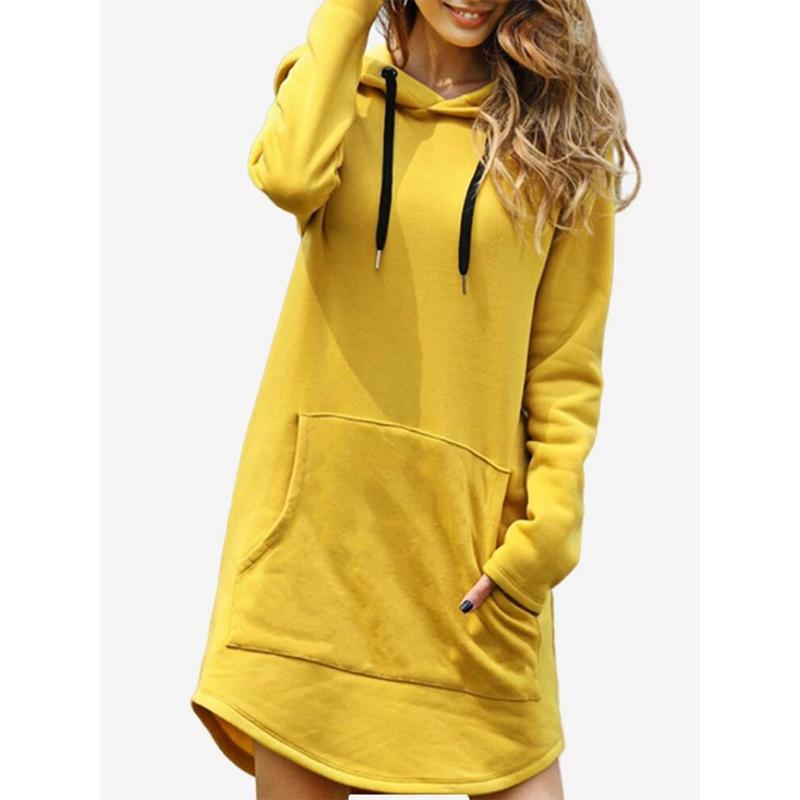Autumn New Long Sleeve Plus Size Hooded Sweatshirts Women Winter Fashion Solid Casual Loose Hoodies Women Mid Length Office Ladies Hooded Tops 25011