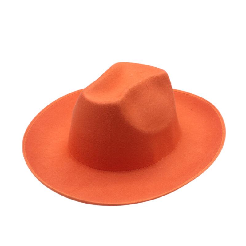 Solid color hemming top hat, woolen western cowboy hat, four-season thermal shade, rolled-brim knight jazz hat