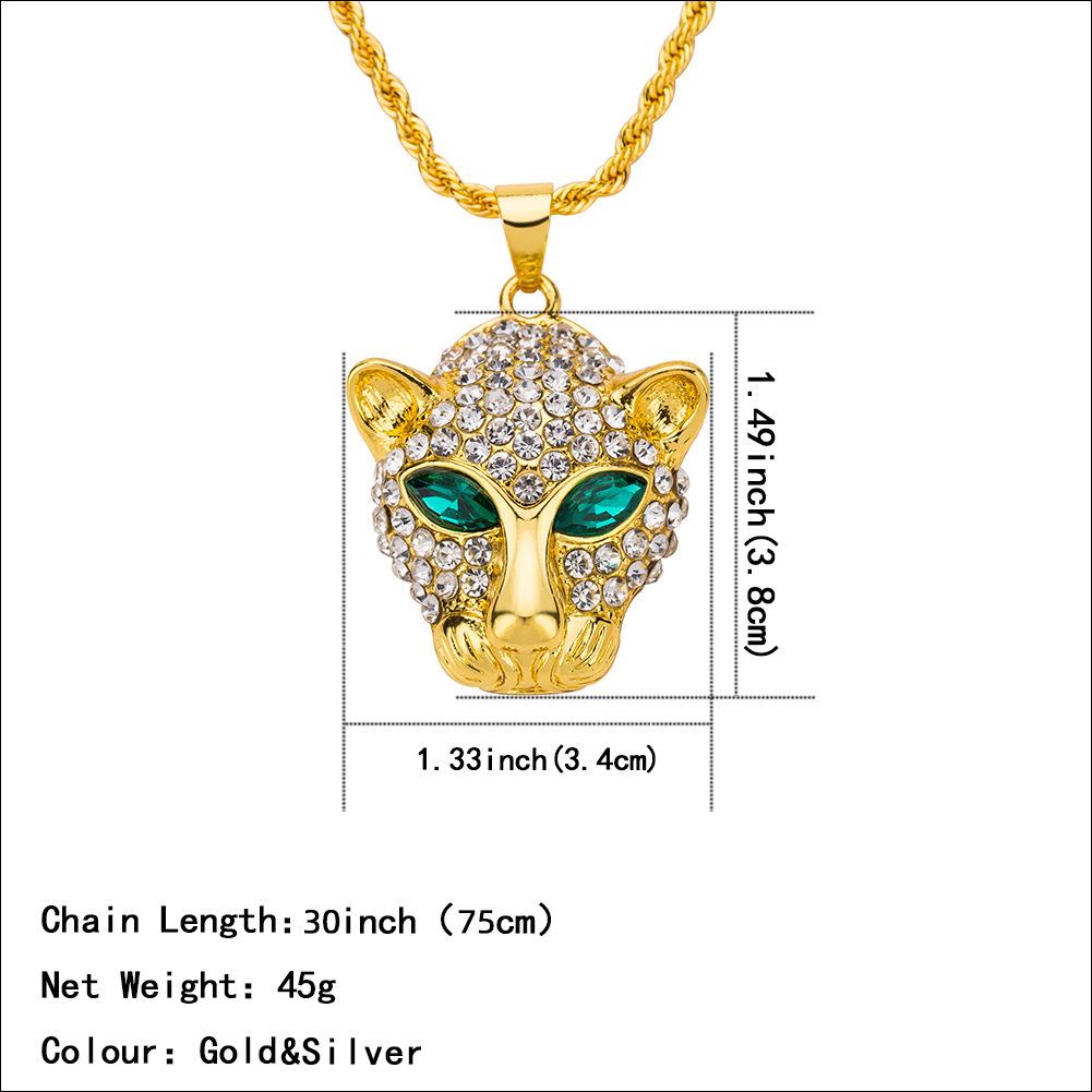 18K Gold Plated Stainless Steel Leopard Head Pendant Necklace with Full Diamonds - Unisex Trendy Fashion Accessory