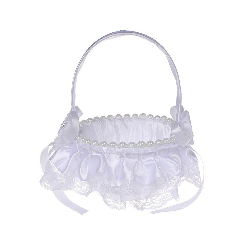 Elegant Wedding Flower Girl Basket White Cute Satin Holder Ring Pillow Flower Storage Basket for Party Wedding Decoration