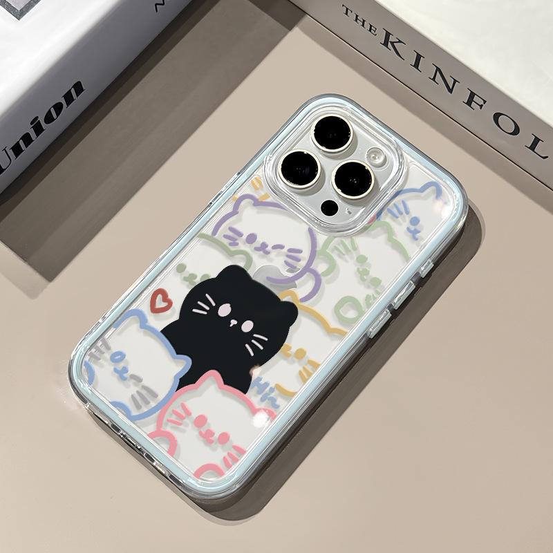 Line Black Cat for IPhone17ProMax for Apple Phone Case 16/14/1 3/12 All-Inclusive Soft Cover