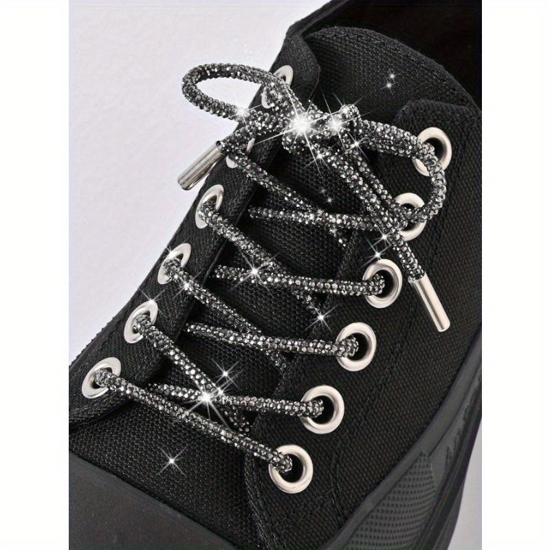 1pair White Rhinestone Shoelaces With Rhinestone Decoration, Fashion Diy Lace For Sneakers And Athletic Shoes Summer Party