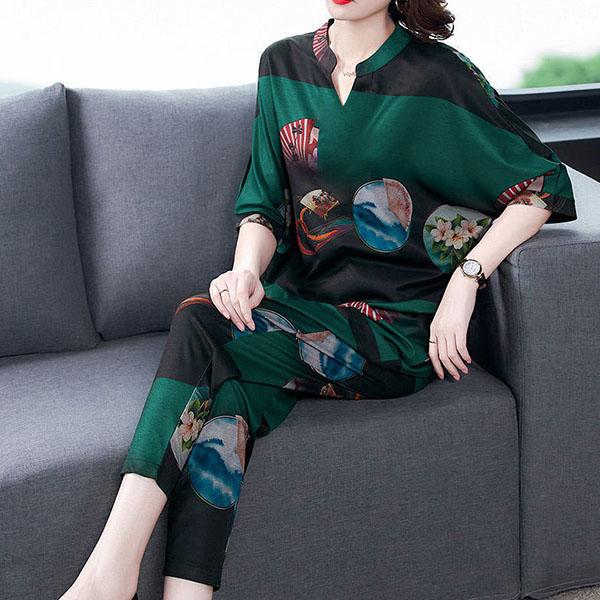 

M-4XL топ с короткими рукавами, укороченные брюки, свободный повседневный комплект из двух предметов, женский весенне-летний костюм больших размеров с принтом XXXXL