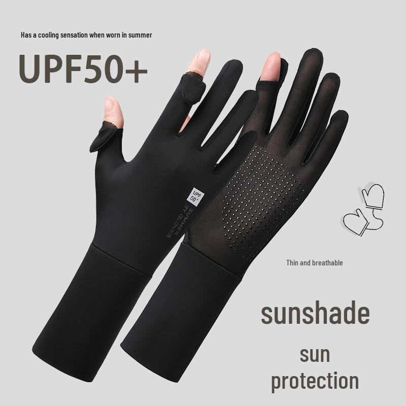 Women's Ice Silk Sun Protection Gloves - Extended, Breathable, Anti-UV, Non-Slip Cooling Sleeves with Flip-Top
