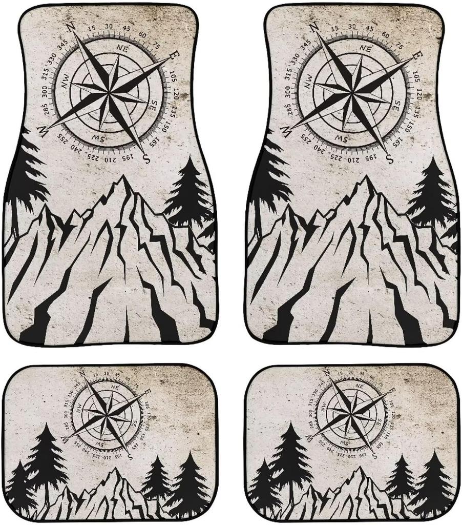 Universal Fit Auto Carpet Floor Mats Set of 4 for Women Girls Decorative Boho Floral Print Car Floor Mats Front & Rear Liners Set