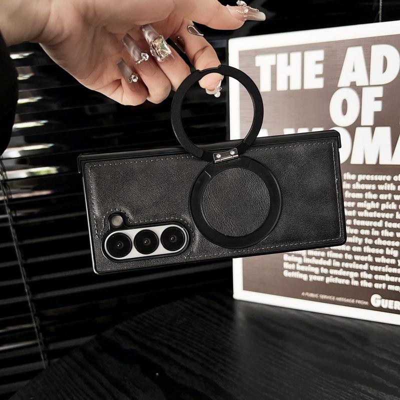 Luxury Leather Magnetic Bracket Phone Cover For Samsung Galaxy Z Fold6 Fold5 Fold4 Fold3 Shockproof Wireless Charge 3pcs Folding Case