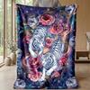 Tiger and Floral Fantasy Theme blanket Lightweight Warm Flannel Blanket Decorative Throw Blanket for Home Decoration