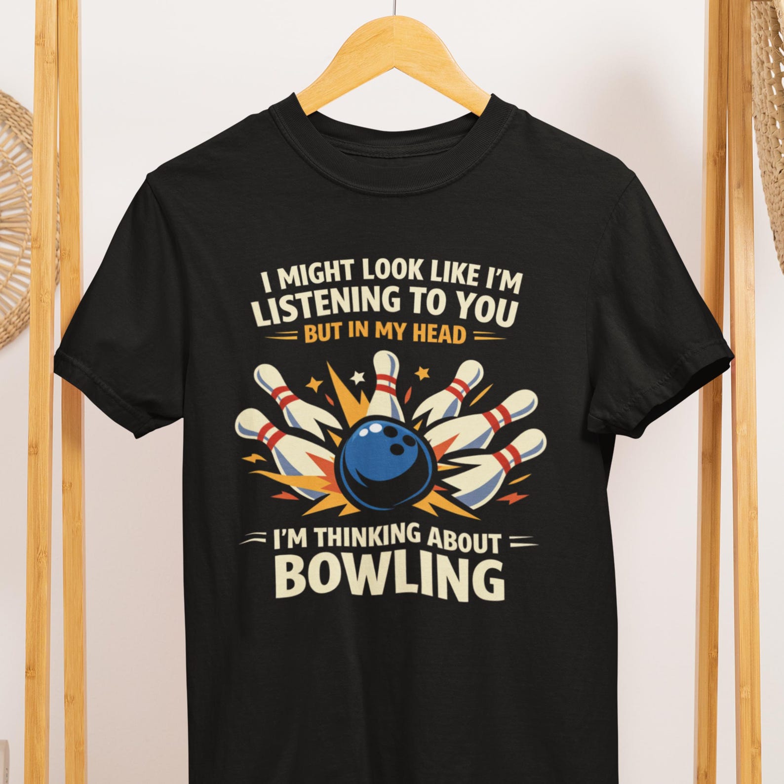 Funny Bowling T-Shirt: Thinking About Bowling Graphic Tee 4XL