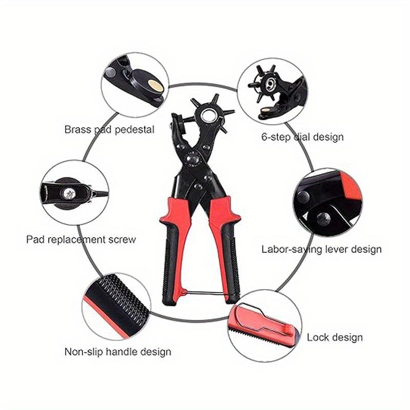 Belt Hole Puncher for Leather Heavy Duty Non-Slip Handle Rotating 6 Heads Belt Hole Puncher for Leather