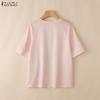 ZANZEA Women Casual Round Neck Floral Print Loose Lace Splice Short Sleeve Blouse