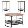 3 Pieces Round Coffee Table Sets, 80 cm Industrial Living Room Table with 2 End Side Tables, Easy Assembly Coffee and End Tables Sets with Metal Legs,