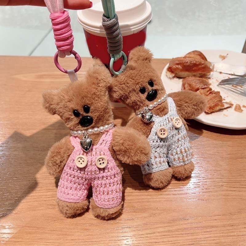 Plushy Bear Keychain Cartoon Animal Pendant Keyring Fashionable Squeaky Key Rings Jewelry for Backpacks and Phones