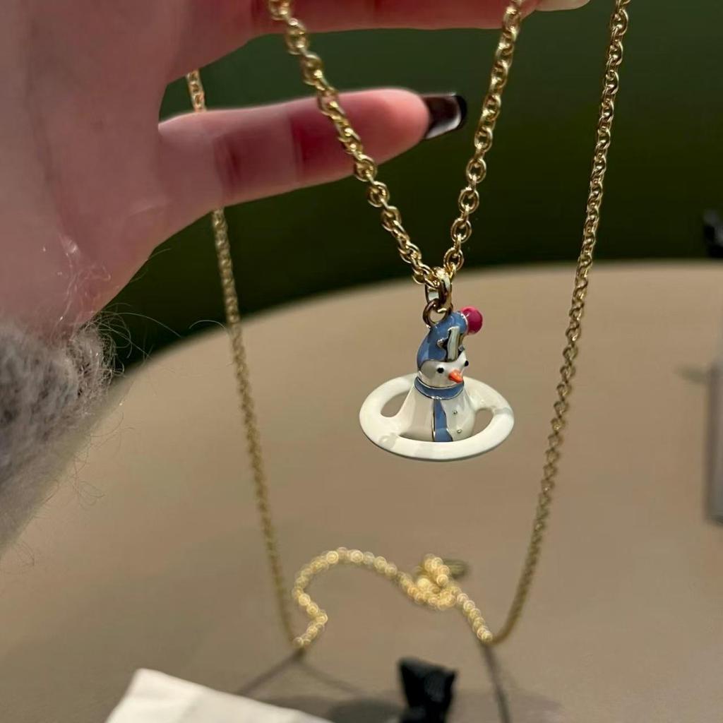 Saturn Schneemann Halskette: Trendige, süße Schlüsselbeinkette für Damen