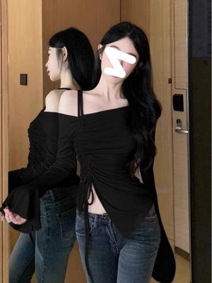Spring & Autumn Asymmetrical Shoulder Dress with Double Straps & Drawstring - Sexy Curve-Enhancing Date Outfit