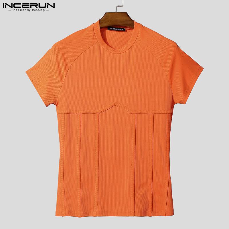 INCERUN Men Round Neck Short Sleeve Gym Sport Casual Fitted T-shirts