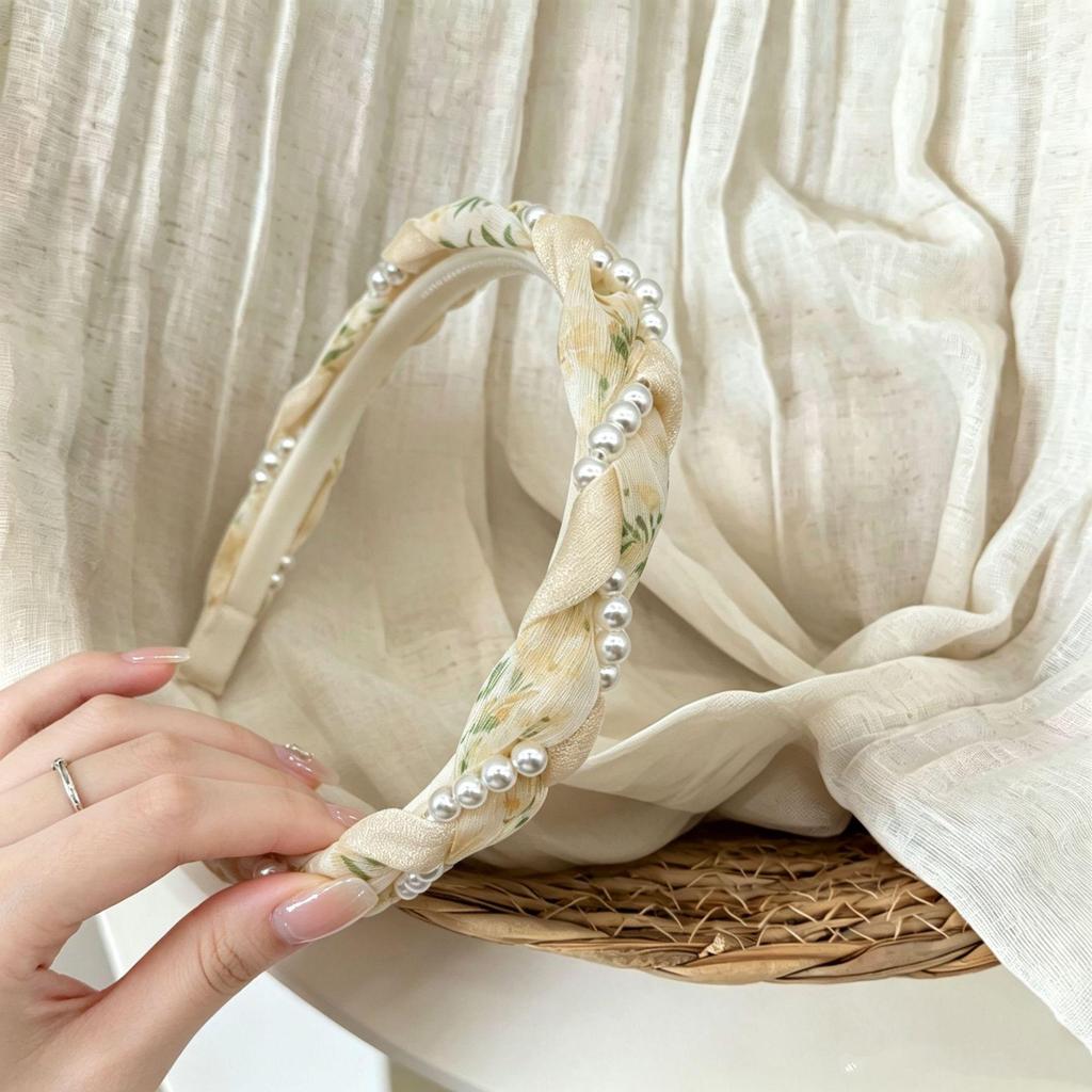 Korean Style Forest Pearl Braided Non-Slip Headband for Women - Sweet Fairy Princess Hair Accessory