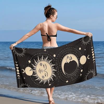 Bohemian Sun Moon Star Pattern Oversized Beach Towel - Quick-Dry Super Absorbent Lightweight for Swimming,Modern Bohemian Style