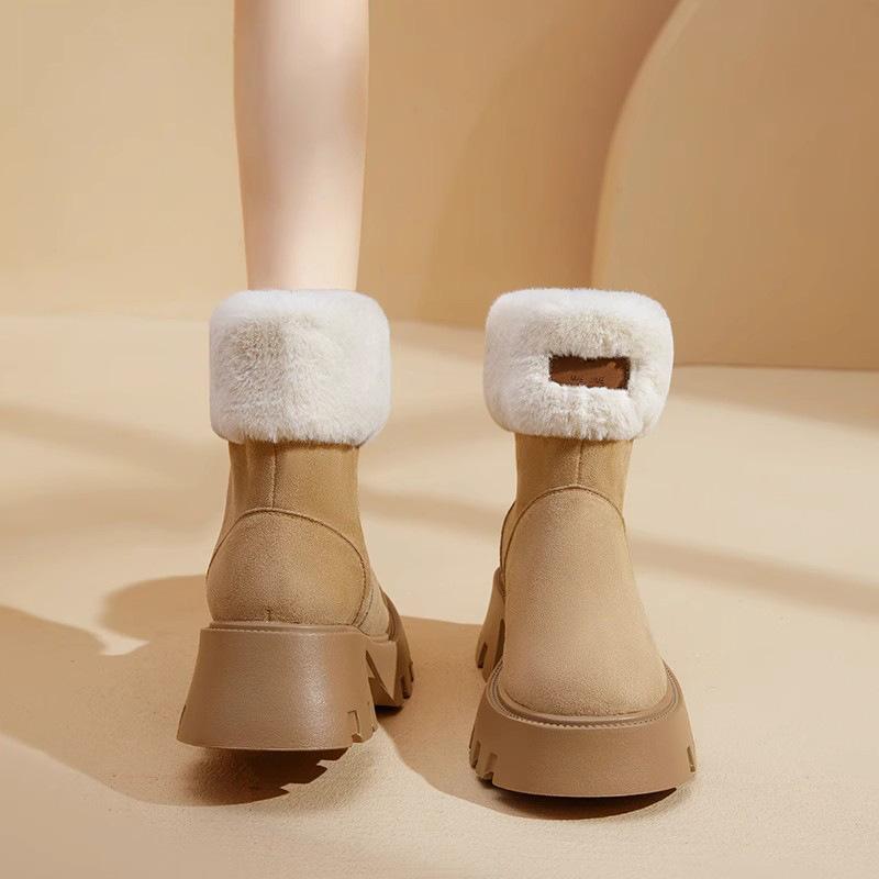 Women's Winter Platform Snow Boots Non-Slip Faux Suede Combat Ankle Booties With Faux Fur Lined Warm Walking Mid-Calf Chelsea Boots Shoes for Women