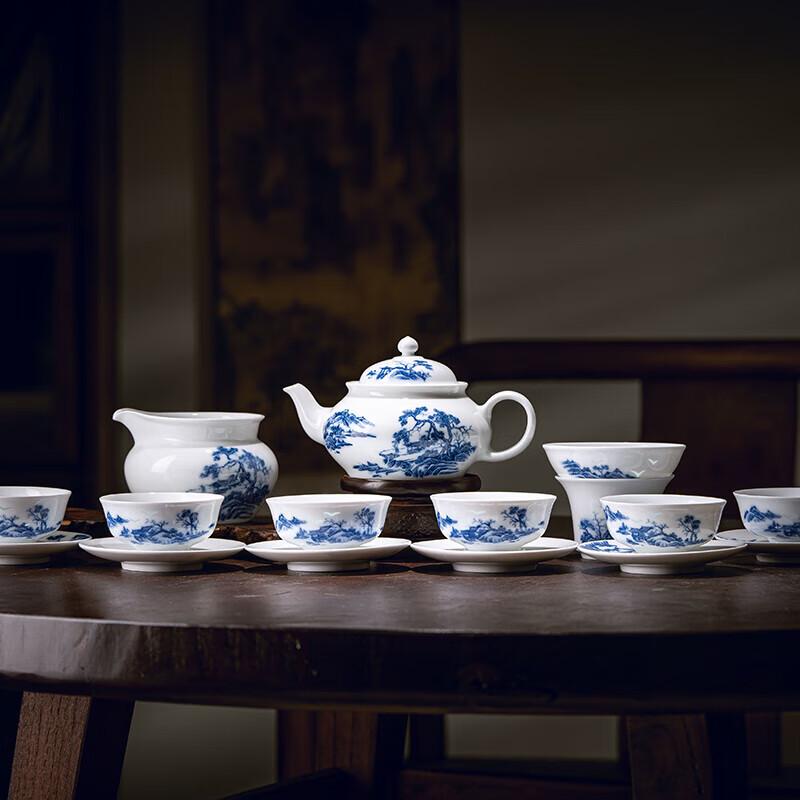 Керамический набор для чайной церемонии Гунфу Fuyu Jingdezhen Сине-белый, 16 предметов