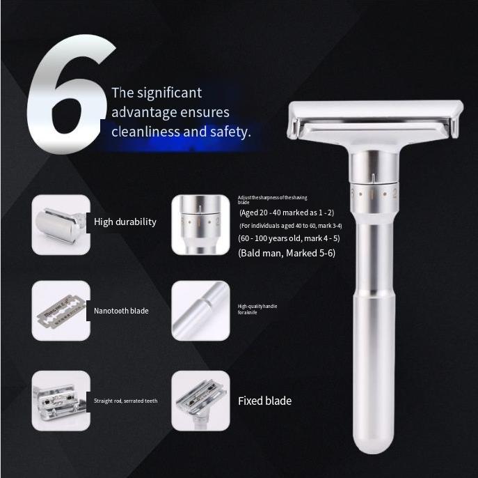 1SET Manual Razor Men's Razor Manual Adjustable Sharpness Zinc Alloy Vintage Razor