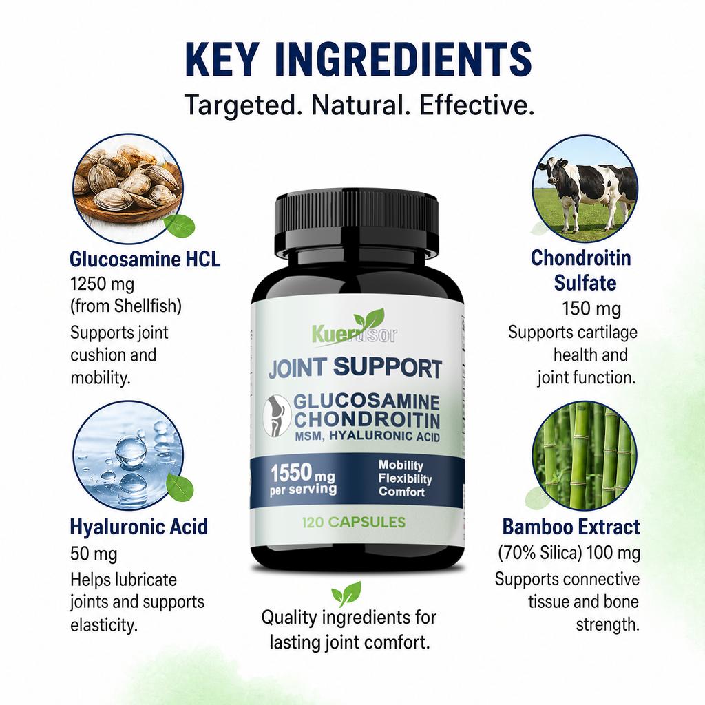 Joint Support Glucosamine Chondroitin Hyaluronic Acid Capsules 120 Count 1550mg — Mobility Support, Flexibility, Joint Comfort, Daily Wellness