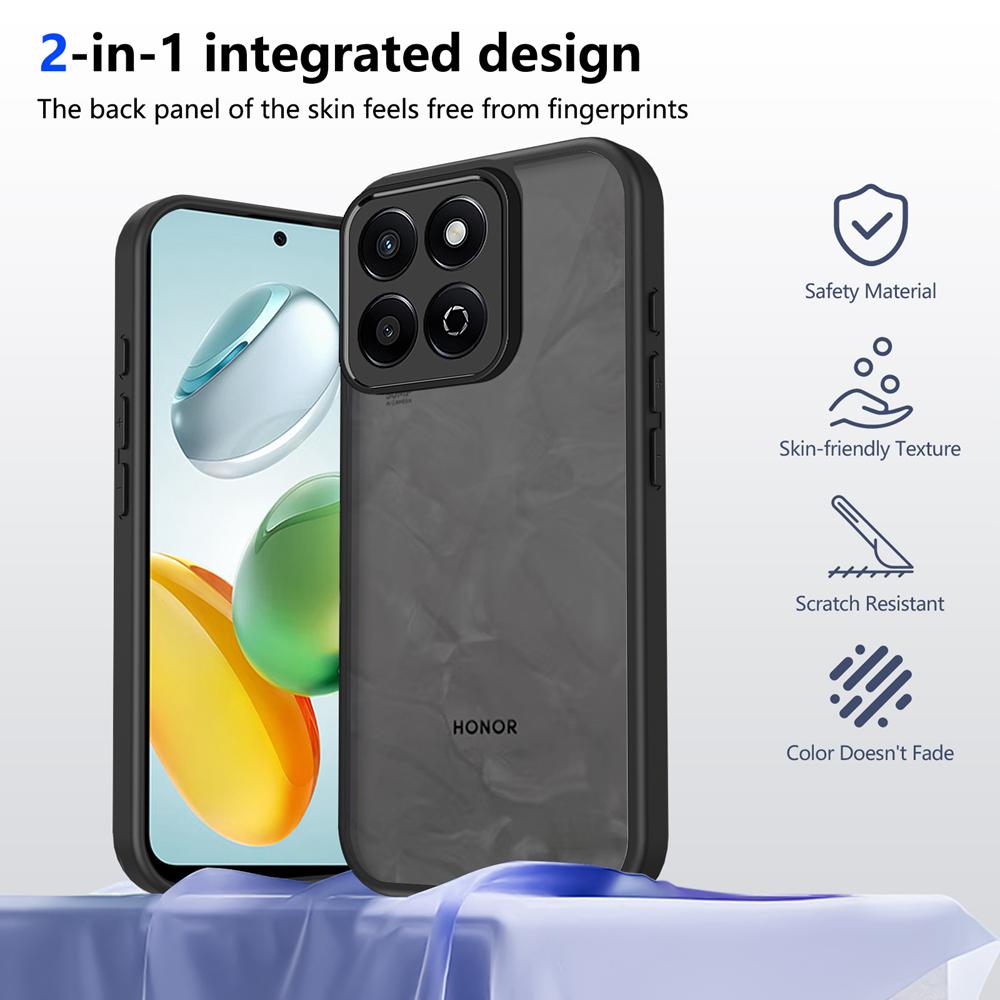 KEYSION Matte Translucent Black Phone Case for HONOR X7d 5G Silicone+PC Clear Shockproof Back Cover for Honor 400 Smart 5G