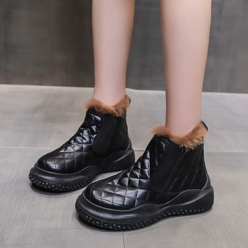 Snow Boots Women's New Winter Velvet Thickened Martin Boots Short Boots Women's Shoes Versatile Heightening Platform Cotton Shoes
