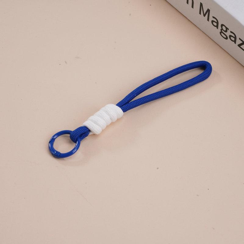 Multifunctional Color Block Woven Lanyard Keychain with Cartoon Plush Bag and Perler Bead Pendant