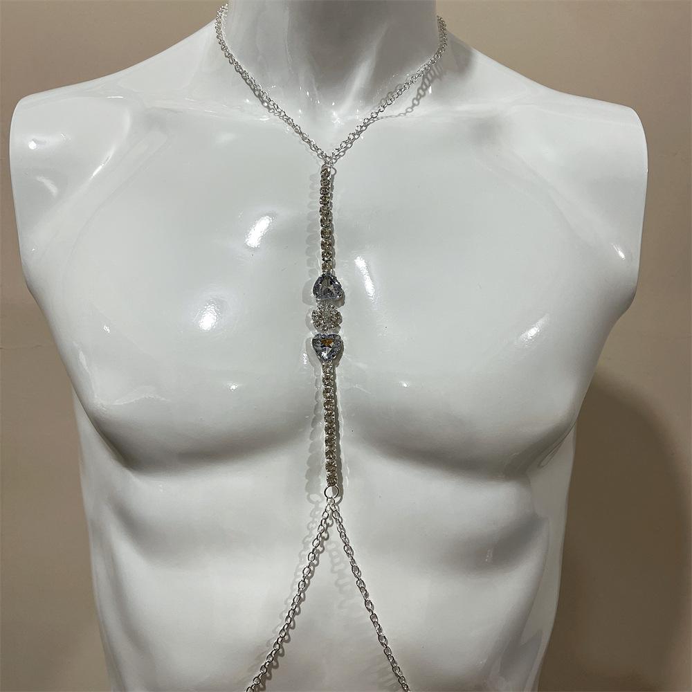 Europäische Und Amerikanische Neue Mode Doppel-Liebesform Brustkette Nachtclub Schmuck Voll Mit Diamanten Sexy Strass Körperkette Körperkette