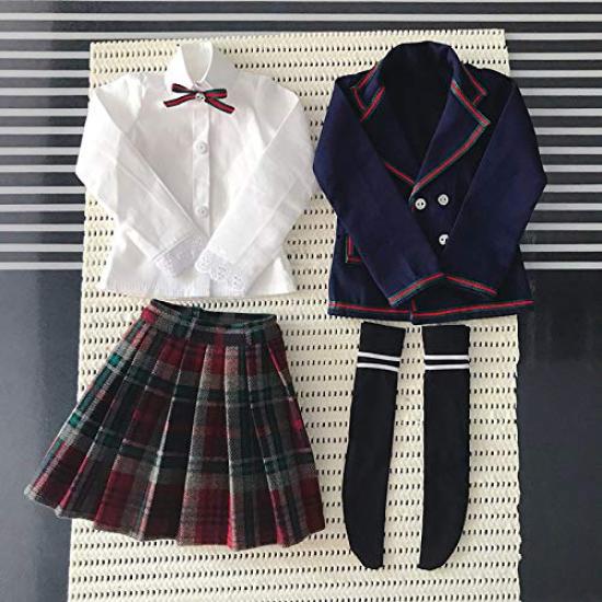 Rakulifey 13 BJD Puppenkostüm Kugelgelenkpuppenkleidung 13 Zoll Puppe Schuluniform 4-teiliges Set Geburtstagsgeschenk Kostüm