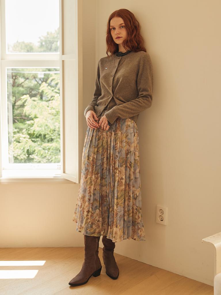 Oal Flower Pleats Skirt_Blue