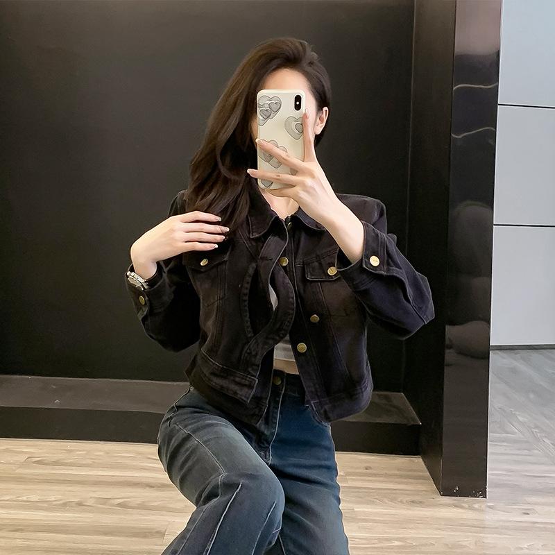 Jachetă nouă de toamnă casual din denim skinny scurtă pentru femei