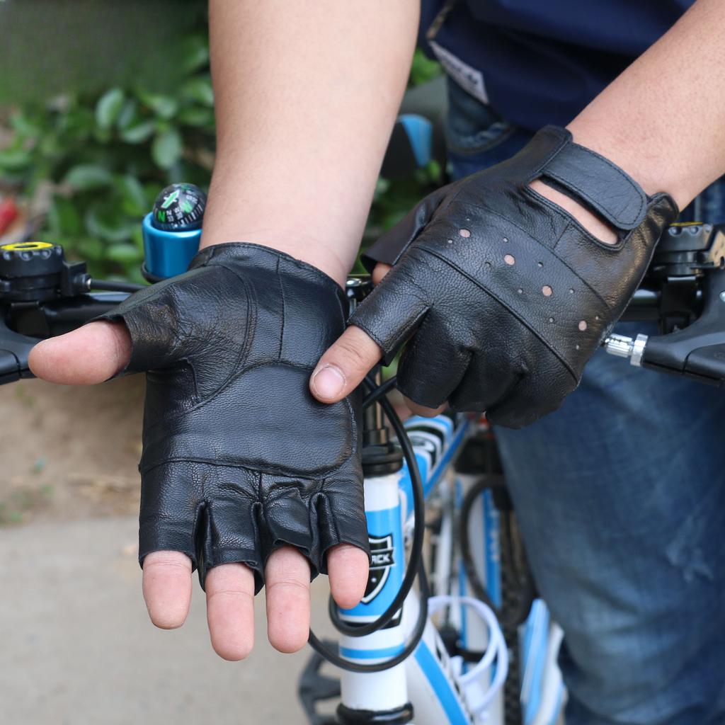 New Sheepskin Half Finger Sports Gloves Tactics Half Fitness Exercises Outdoor Cycling Sunshade Leather Gloves