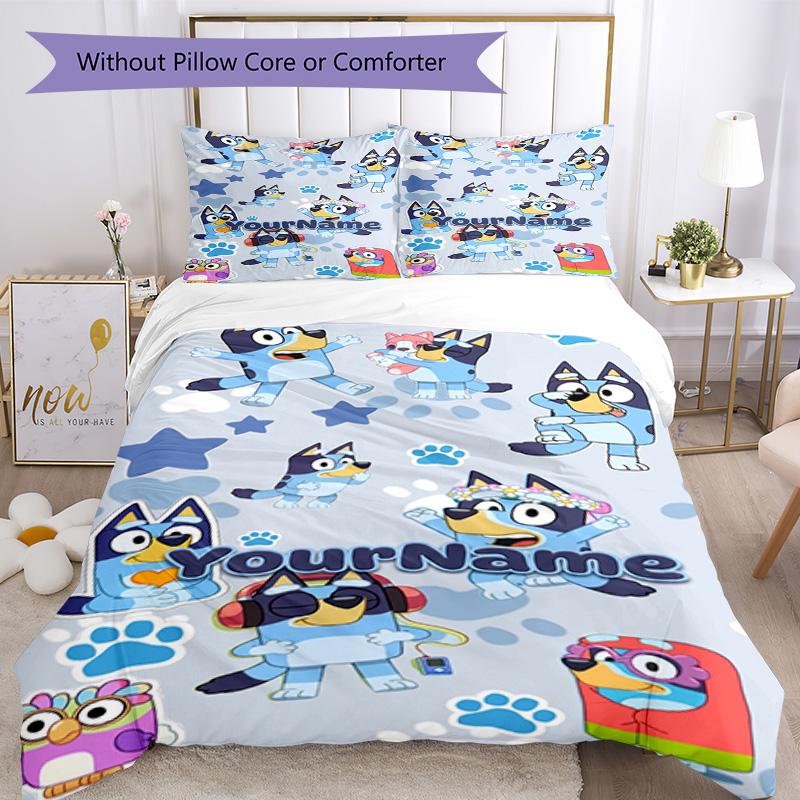 Bluey 18 Customize Your Name Bedding Set Breathable Duvet Cover with Pillowcases Home Decoration Birthday Gift