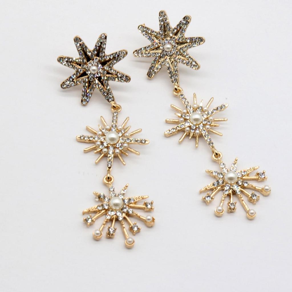 Long Alloy Studs Earrings Pendant Earrings Featuring Sunflower Design and Pearls Suitable for Trendy Ladies Present