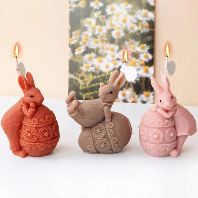 3D Rabbit Kickball Silicone Candle Mold DIY Easter Egg Gypsum Soap Epoxy Crystal Making Tools Table Top Decorative Crafts