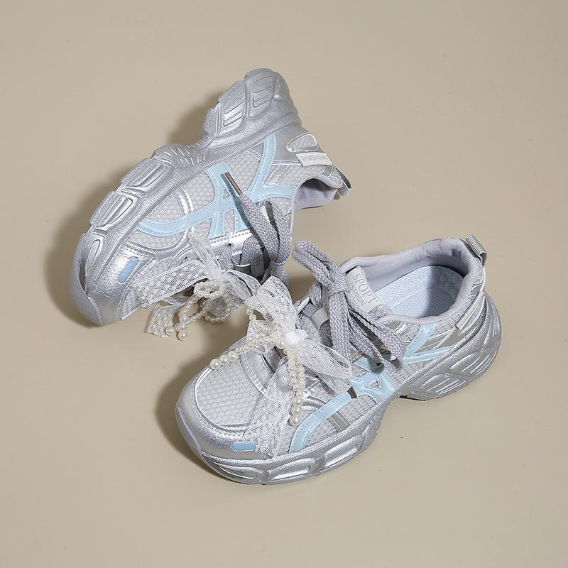 Fashion CRLAYDK Women's Chunky Sneakers Fashion Platform White Mesh Breathable Casual Dad Lace Shoes Ladies Wedge Walking Tennis