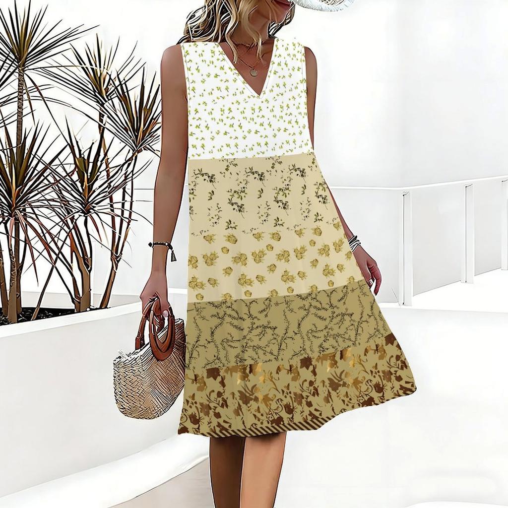 Plus Size V Neck Sleeveless Idyllic Bamboo Forest Scenery Print For Rural Leisure Holiday
