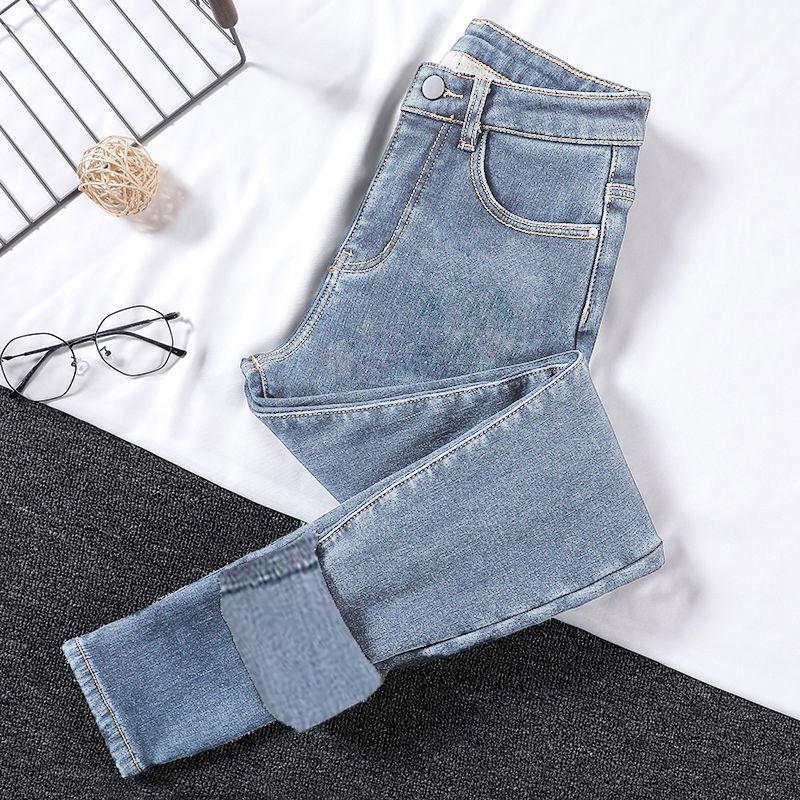 

Women s 2025 Velvet Lined Elastic Denim Pants - Winter Warmth Slim Fit Korean Style 25