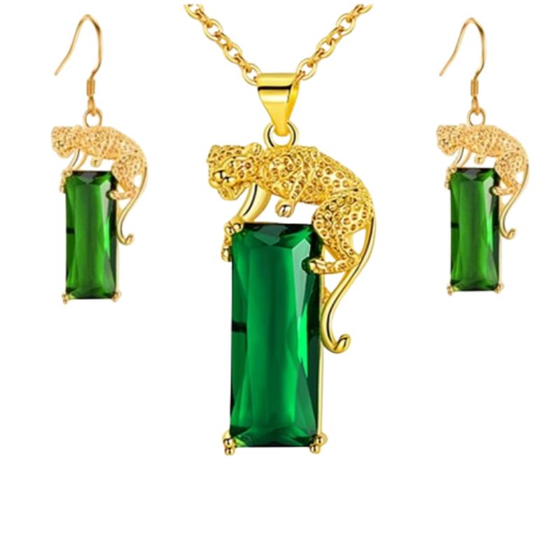 

Элегантный набор подвесок с леопардом, зеленым бериллом и винтажным кристаллом